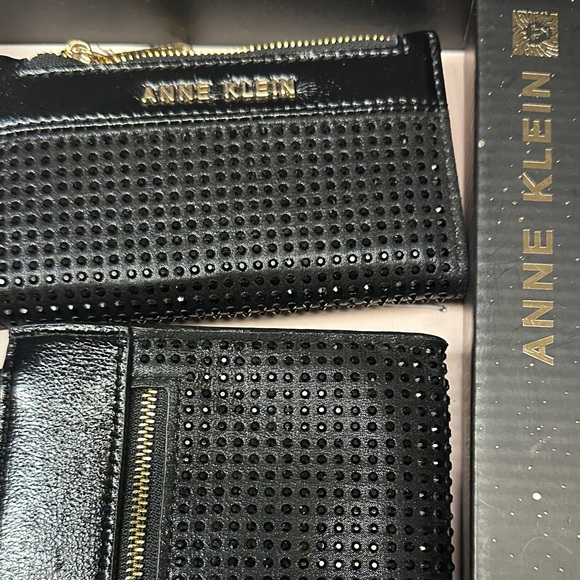 Anne Klein Black Perforated Clutch and Wallet Set - Picture 3 of 5
